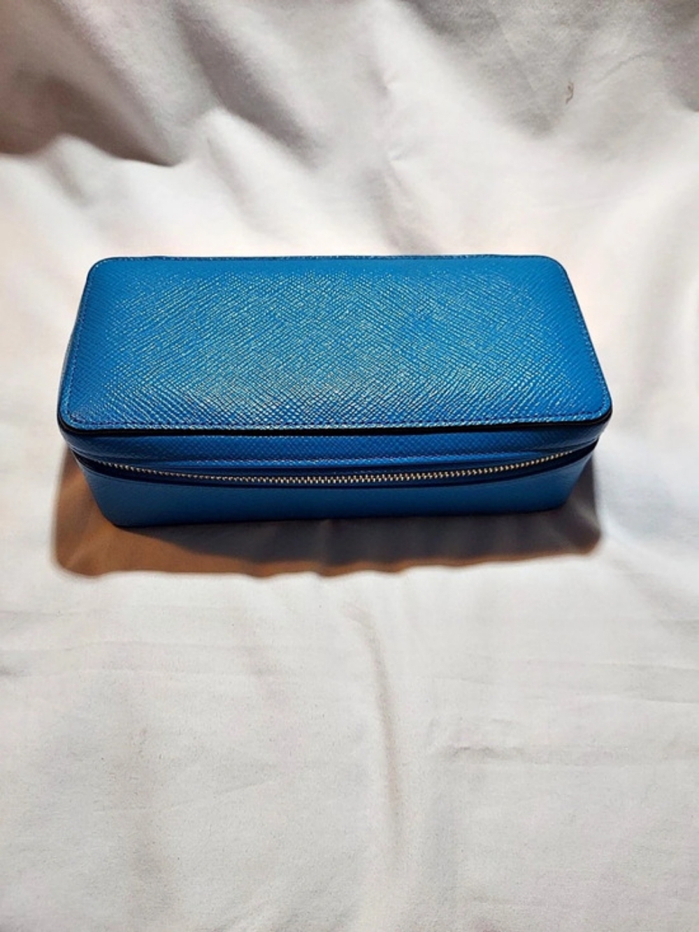 Smythson Of Bond Street Panama Watch and Jewellery Roll Case Blue